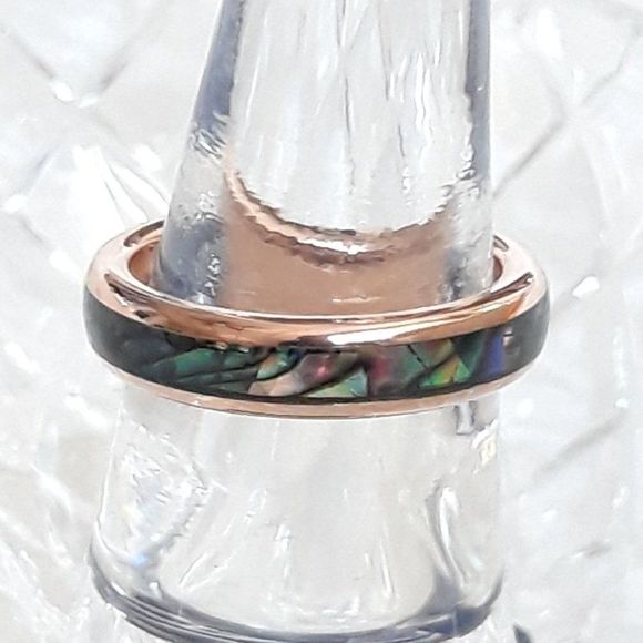 Tungsten Abalone Inlay Polished Comfort Fit Ring 4mm Rose Gold ~ (Size 4) NEW!!! - Picture 3 of 4